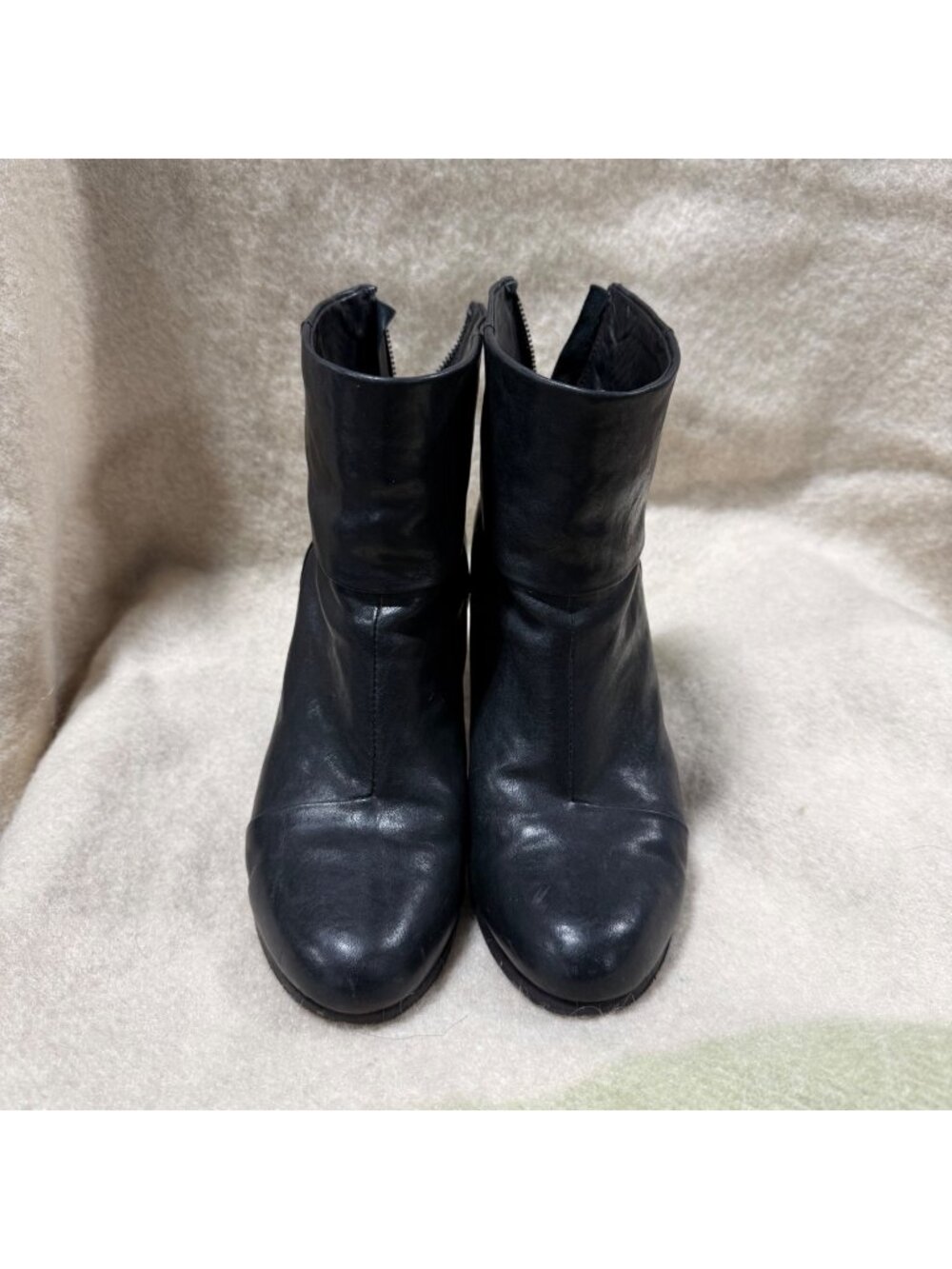 Rag & Bone Women’s Black Leather Booties Chunky Heel Rear Zipper 38.5 US 8.5